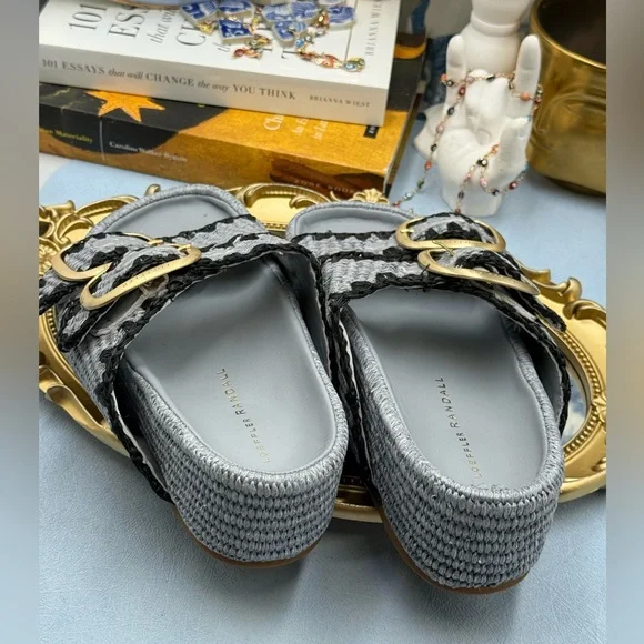 🆕 LOEFFLER RANDALL 🧿 NWOB Theo Embroidered Raffia Platform Sandal, Blue Sz 7.5 - Picture 9 of 14